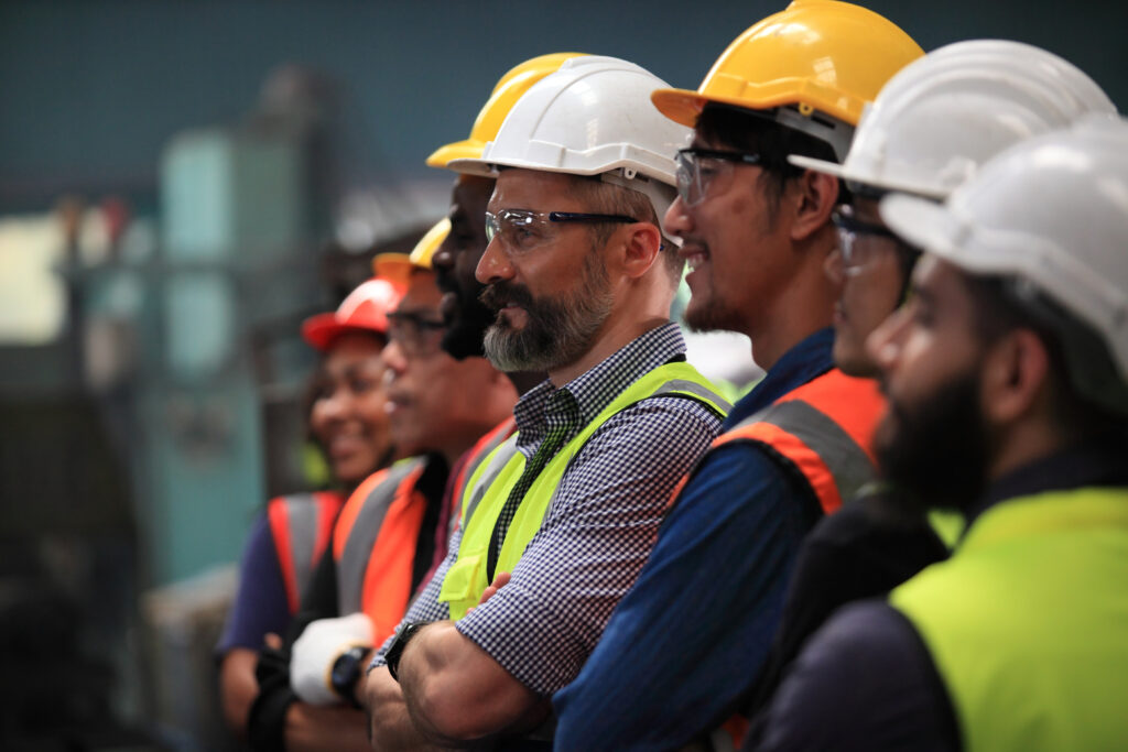 Engineer team full skill quality for maintenance and training in industry factory worker , warehouse Workshop for factory operators, mechanical engineering team production.